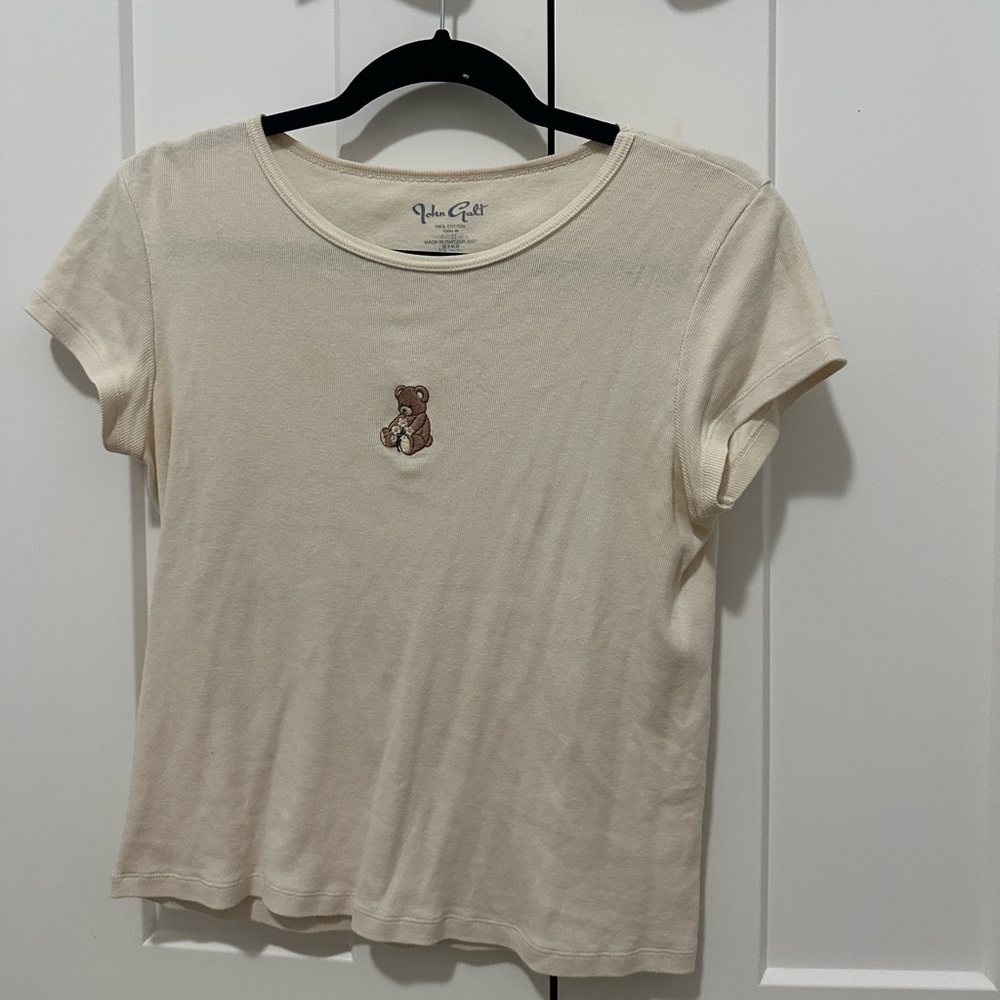 Brandy Melville cream top with embroidered teddy bear